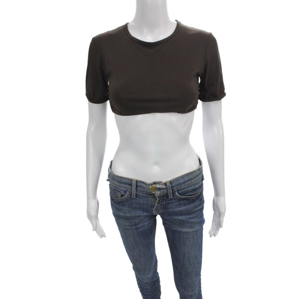 Christopher Esber Womens Cropped T-Shirt Brown Short Sleeve Crew Neck Size 4